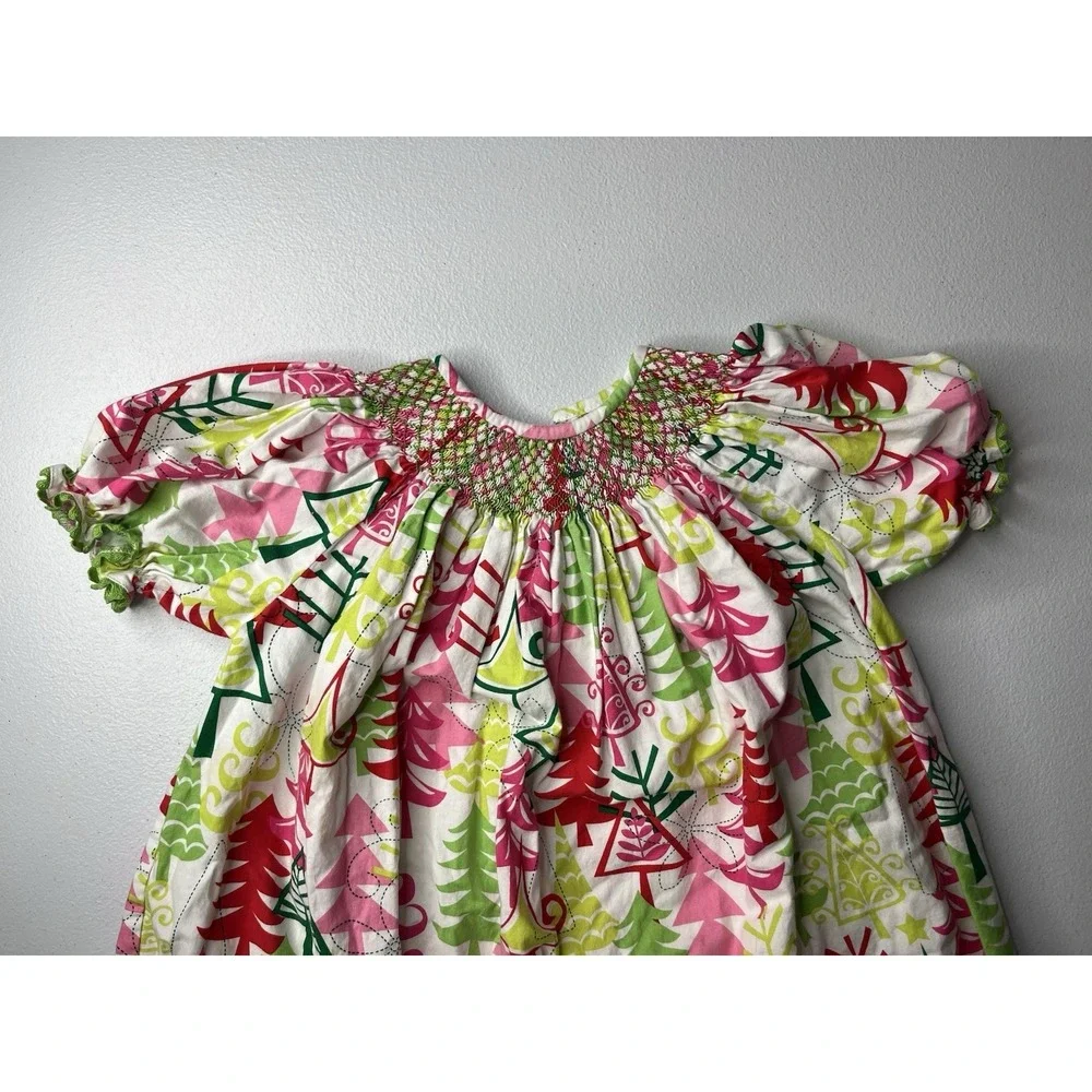 Amanda Remembered Smocked‎ Girls Dress Christmas Tree Print Size 6